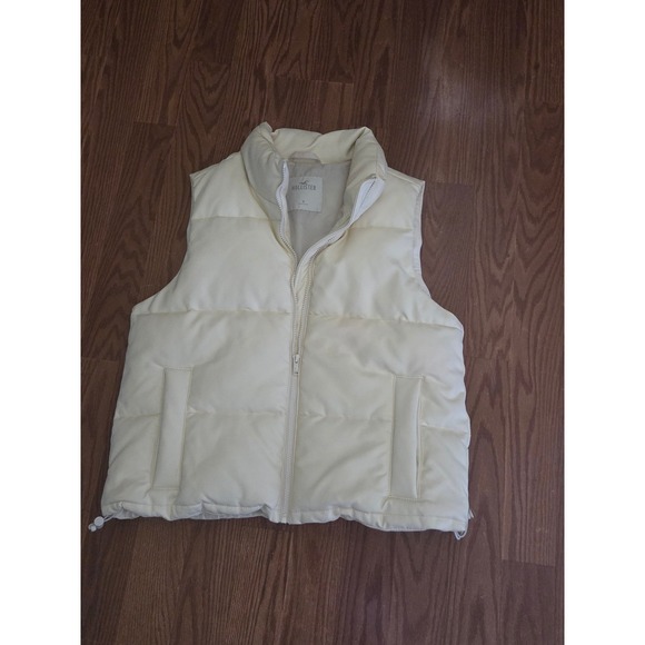 Hollister Jackets & Blazers - Hollister Womens Faux Leather Puffer Vest Off White Cream full Zip Size M